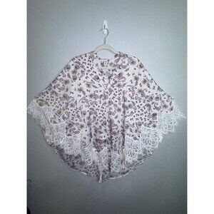 Floral Lace-Trimmed Victorias Secret Poncho Kimono XS/SM Lightweight Paisley